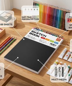 Alternative view of Soucolor Sketch Book 9 x 12. 100 Sheets Kids Art Sketchbook Drawing Pad | 68lb Acid-Free. Fine-Texture Paper. Top Spiral for Lay-Flat. Gift for Teens Girls Boys Beginners Adults. Art School Supplies