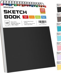 Soucolor Sketch Book 9 x 12. 100 Sheets Kids Art Sketchbook Drawing Pad | 68lb Acid-Free. Fine-Texture Paper. Top Spiral for Lay-Flat. Gift for Teens Girls Boys Beginners Adults. Art School Supplies