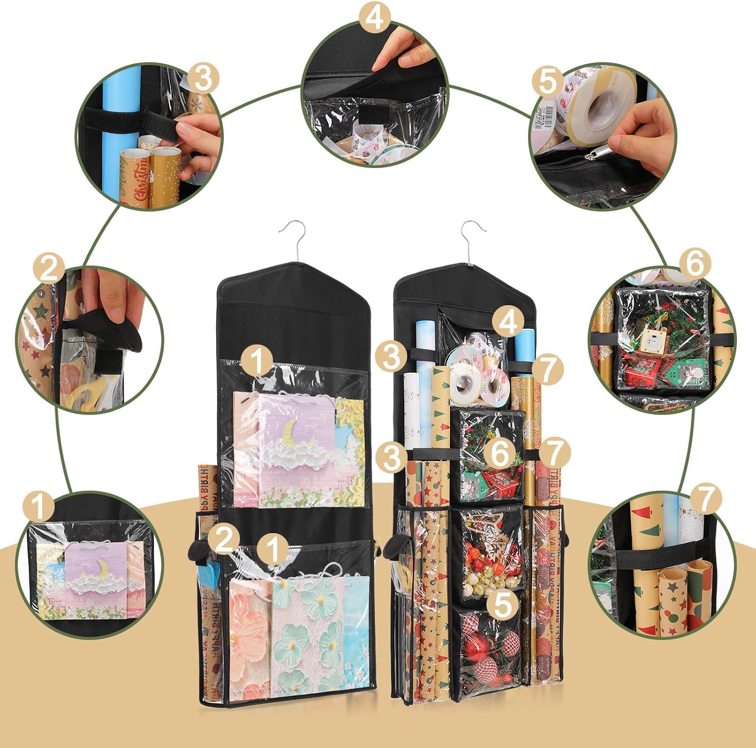 EXLIFBAG Wrapping Paper Storage. Gift Wrap Organizer Holder Double-Sided Hanging Gift Bag Storage Organizer - Image 3